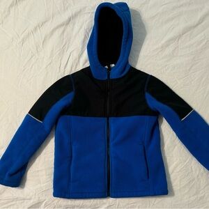 Land’s End Bonded Fleece Hooded Jacket, Black & Royal Blue, size 7
